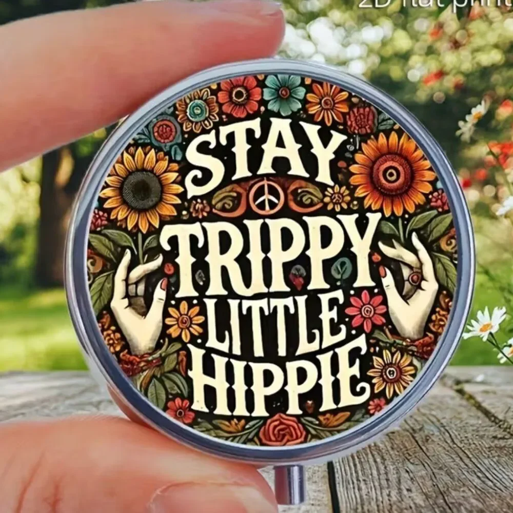 NWT Hippie-Chic 60s-Inspired Round Pill-Box STAY TRIPPY LITTLE HIPPIE